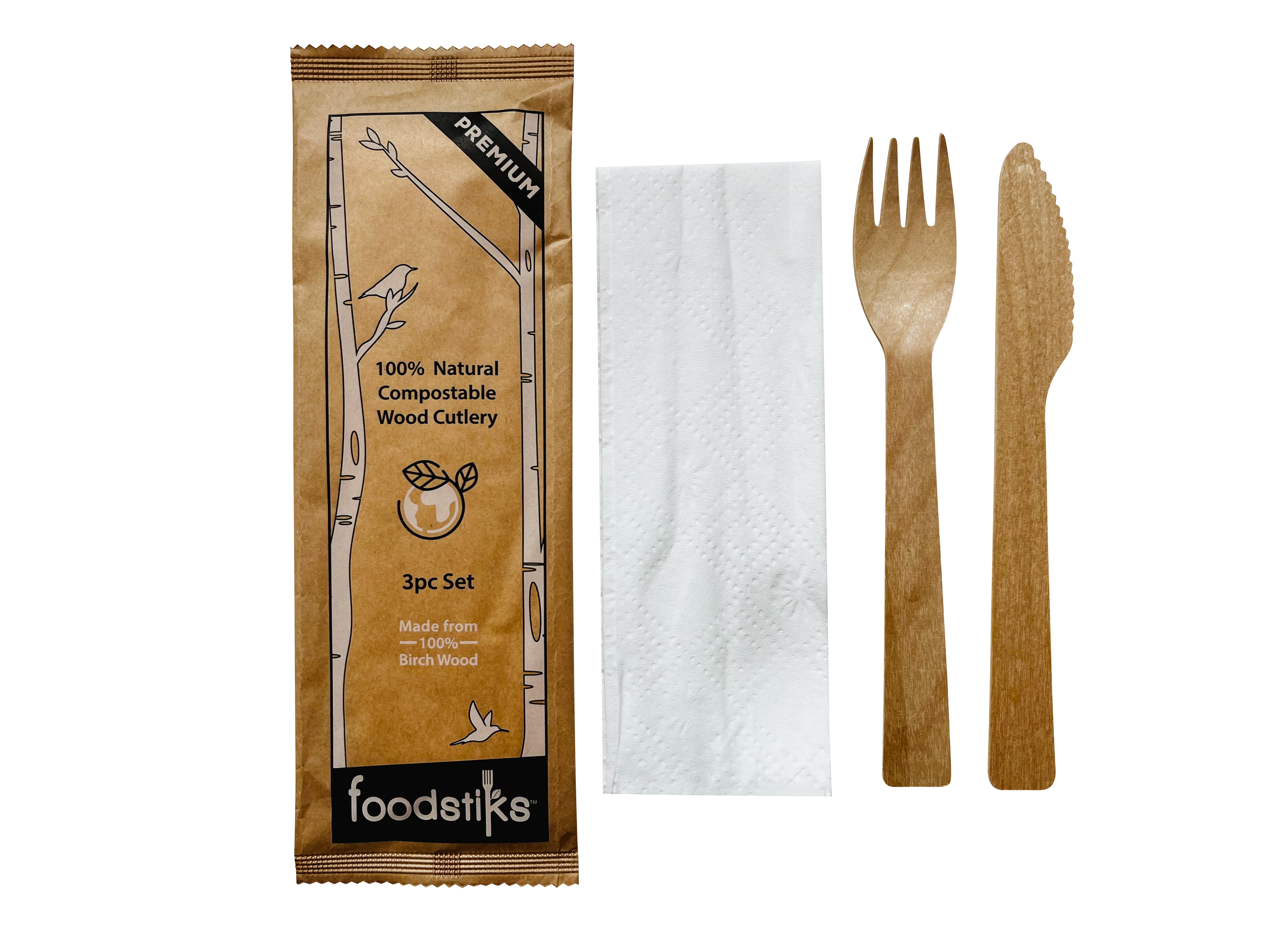 Foodstiks Disposable & Backyard Compostable Wooden 3pc kit with fork ...